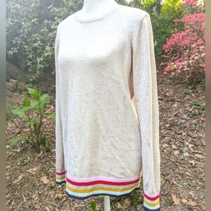 Joules knitwear asha womens crew neck sweater  RAINBOW Oat trim size 6